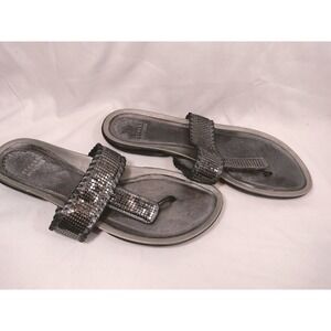 Stuart Weitzman Metallic Pewter Chainmail Thong Sandals